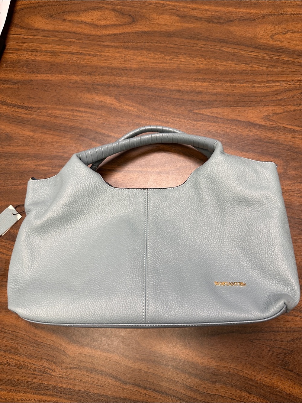 Bostanten Soft Pebbled Light Blue Leather Shoulder Tote